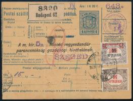 1923 Csomagszállító 12 db Hivatalos bélyeggel / Parcel card with 12 Official stamps