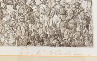 Szabó Vladimir (1905-1991): Hidi vásár. Rézkarc, papír, jelzett. Üvegezett fakeretben. 13,5x17 cm