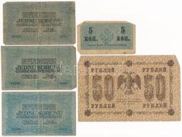 Csehszlovákia 1919. 1K (3x) + Orosz Birodalom 1915. 5k + Szovjetunió / Orosz Szocialista Szövetségi ...