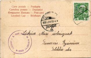 1908 Lovran, Lovrana, Laurana; Obere Promenade mit Teich / promenade, lake (kis szakadás / small tea...