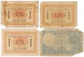 Szerbia 1917. 5D + Szerb-Horvát-Szlovén Királyság 1919. 1D (3x), közte 2db piros "4K" felü...
