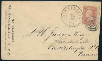 1867 Elfogazott 3c bélyeg levélen néma bélyegzéssel / 3c with shifted perforation on cover with silent postmark