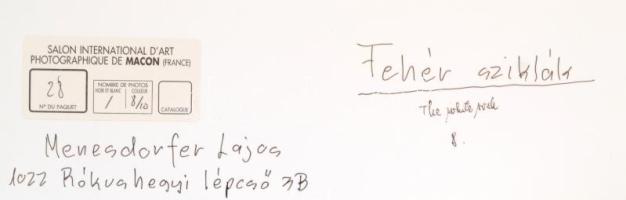 cca 1990 Menesdorfer Lajos (1941-2005) budapesti fotóművész hagyatékából, feliratozott, vintage fotó...