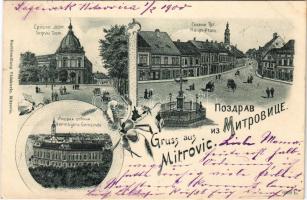 1900 Szávaszentdemeter, Mitrovice, Mitrovitz an der Save, Sremska Mitrovica; Srpski Dom, Haupt Platz, Vermogens-Gemeinde / Fő tér, Szerb ház. Vidakovic / main square, Serbian house. Art Nouveau, floral, litho