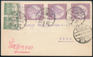 1924 Expressz levelezőlap 6 db bélyeggel Szegedről Pécsre / Express cover with 6 stamps