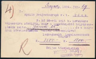 1924 Expressz levelezőlap 6 db bélyeggel Szegedről Pécsre / Express cover with 6 stamps