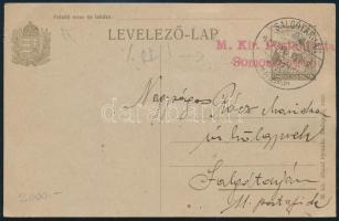 1924 Díjjegyes levelezőlap 6 bélyeges kiegészítéssel, ritka piros "M. Kir. Postahivatal Somoskőujfalu" bélyegzéssel / PS-card with rare red postmark