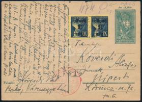 1945 (5. díjszabás) Levelezőlap bélyeges és készpénzes vegyes bérmentesítéssel / Postcard with mixed franking