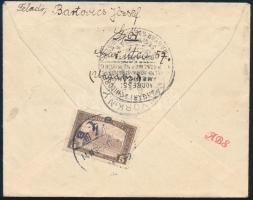 ~1920 Ajánlott levél 5K bérmentesítéssel az Egyesült Államokba / Registered cover with 5K franking to the USA