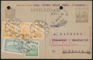 1925 Levelezőlap 3000K bérmentesítéssel Zürichbe / Postcard with 3000K franking to Zürich