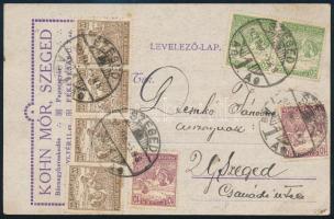 1922 Szeged helyi levelezőlap 8 db bélyeggel / Local postcard with 8 stamps