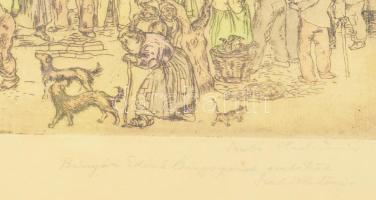 Szabó Vladimir (1905-1991): Vásár. Színezett rézkarc, papír, jelzett. Szabó Vladimir autográf ajándé...