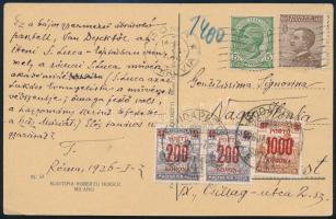 1926 Képeslap Olaszországból Budapestre, 1.400K portóval / Postcard from Italy to Budapest with 1.400K postage due