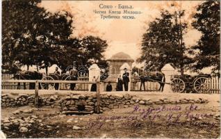 1913 Sokobanja, Prince MIlos fountain, mineral water spring, horse carts (EK)