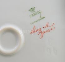 Antik csehszlovák köretes tál, Láng M. Budapest jelzéssel, kopással, 20x20 cm