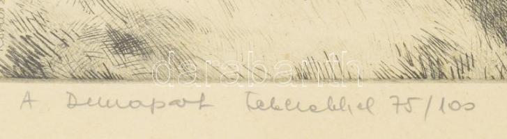 Kórusz József (1927-2010): Dunapart tehenekkel. Rézkarc, papír, jelzett, számozott (75/100). Dekorat...