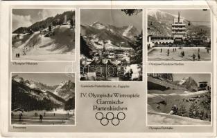 1935 Garmisch-Partenkirchen IV. Olympische Winterspiele. Olympia-Schanzen, Olympia-Kunsteis-Stadion, Riessersee, Olympia-Bobbahn / 1936. évi téli olimpiai játékok / Winter Olympics in Garmisch-Partenkirchen, winter sport, ski, ice skate, ice hockey, bob + "IV. Olympische Winterspiele 1936 Garmisch-Partenkirchen" So. Stpl. (fa)