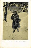 Im Winter / L'Hiver / Children art postcard, girl with cat in winter. MKB 620. s: Albert Müller-Lingke (EK)