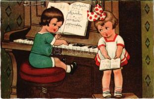 1928 Children art postcard, playing the piano. Amag No. 1604. (EK)