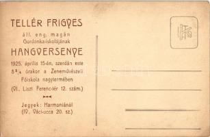 Radó Magda csellóművésznő. Tellér Frigyes áll. eng. magán gordonka-iskolájának hangversenye 1925. áp...
