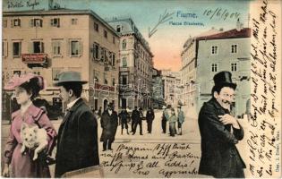 1904 Fiume, Rijeka; Piazza Elisabetta, Farmacia, Sachs-Reich / square, pharmacy, shops. Dep. J. Einerl Wien montage