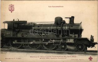 Les Locomotives. Machine de trains express de la Cie P.-L.-M. Série 2600. Modele 1905, Systeme Compund / French Railways express train, locomotive (EK)