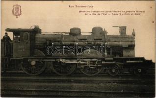 Les Locomotives. Machine Compound pour Trains de grande Vitesse de la Cie de l'Est. Série 9 - 3101 et 3102 / French Railways locomotive, train (fl)