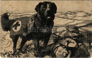 1915 Herausgegeben vom Roten Kreuz in Ludwigsburg / WWI German military, rescue dog (szakadás / tear)