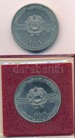1982. 100Ft Cu-Ni "Labdarúgó világbajnokság 1982" (2x), egyik sérült műbőr tokban, tanúsít...