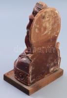 Tara büszt. Antik festett gipsz szobor, fa talapzaton, kopásokkal, m: 26 cm