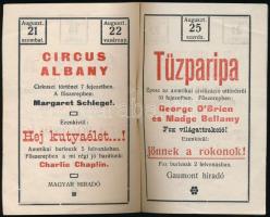 1926 Békés, a Korona Mozgó augusztus havi műsora, mozi műsorfüzet, tűzött papírkötés, a hátsó borító...