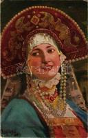 1923 Im vollen Schmuck / folklore art postcard. T.S.N. R.M. No. 236. s: V. K. Eschkischewitsch (EK)