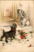 1943 Dogs with letter and roses (fl)