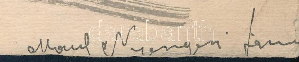 Nyergesi János (1895-1982): Táj. Szén, papír, jelzett. Lapszéli vágással és apró szakadással, 27x36 ...