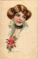 Lady art postcard with roses. A. R. & C.i.B. No. 1117/4. (EK)