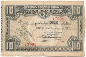 Spanyolország / Polgárháború / Bilbao 1937. 10P T:VG kis szakadás, lyuk Spain / Civil War / Bilbao 1937. 10 Pesetas C:VG small tear, hole Krause P#S562