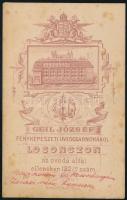 cca 1880 Hölgyportré, vizitkártya Geil József losonci fényképészeti üvegcsarnokából, a hátoldalon a ...