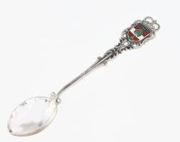 Ezüst(Ag) "Dornbirn" zománcozott címeres kanál, jelzett, h: 10,9 cm, bruttó: 9,4 g