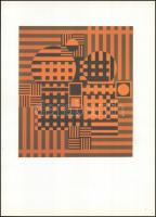 Victor Vasarely (1908-1997): Op-art kompozíció. Ofszet nyomat, papír, 20,5×18 cm