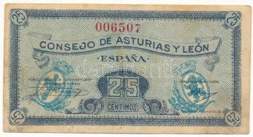 Spanyolország / Polgárháború / Asturia és León DN (1937) 25c T:F folt Spain / Civil War / Asturias y León ND (1937) 25 Centimos C:F spot Krause P#S601