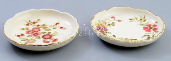 Zsolnay virágmintás + pillangó mintás ékszeres tálkák, jelzett, hibátlan, d: 12 cm