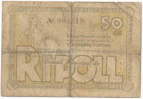 Spanyolország / Polgárháború / Ripoll 1937. 50c T:VG szakadás, kis anyaghiány Spain / Civil War / Ripoll 1937. 50 Centimos C:VG tear, small material error