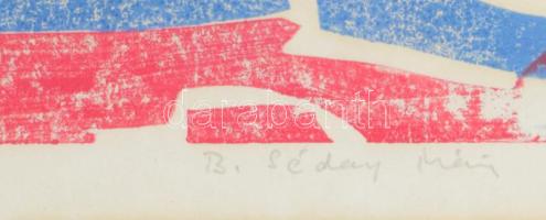 B. Séday Mária (1925-2009): Csendélet. Linómetszet, papír, jelzett. Üvegezett fakeretben. 35×18 cm