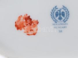 Hollóházi virágmintás 3 részes asztali szett, váza, bonbonier, levél alakú tálka. Jelzett, hibátlan