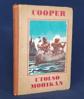 Cooper, [James Fenimoore]:  Az utolsó mohikán. Az ifjúság számára átdolgozta Honti Rezső. Haranghy Jenő rajzaival. Budapest, (1941). Hungária Könyvkiadó (Hungária Hírlapnyomda Rt.) 125 + [3] p. James Fenimore Cooper amerikai író Bőrharisnya-történetei eredeti nyelven 1823-1841 között jelentek meg; első magyar - már akkor is illusztrált - fordítása Vachott Sándornétól, a magyar gyermekirodalom egyik fontos alapítójától való (Pollák és Társa, 1868-1873). A Cooper-jogok később a Légrády és Társa kiadóhoz kerültek, Vachott Sándorné fordítását ekkor Gaál Mózes dolgozta át; kiadásunk a harmadik jelentős Cooper-átdolgozás, oldalszámozáson belül Haranghy Jenő feliratozott szövegközti rajzaival. A Honti-átdolgozás első kiadása 1934-ben jelent meg, példányunk a harmadik kiadásból való, a teljes Bőrharisnya-regényfolyam második, önállóan is megálló, leghíresebb regénye. Az első előzéken és a címlapon régi tulajdonosi bélyegzés, illetve bejegyzés. Példányunk fűzése enyhén meglazult. Aranyozott gerincű, Sebők Imre grafikusművész színes rajzával illusztrált kiadói félvászon kötésben.