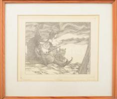 Kovács Tamás (1942-1999): Magasban. Rézkarc, papír, jelzett, számozott (25/100). Üvegezett fakeretbe...