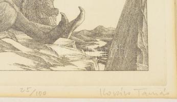 Kovács Tamás (1942-1999): Magasban. Rézkarc, papír, jelzett, számozott (25/100). Üvegezett fakeretbe...