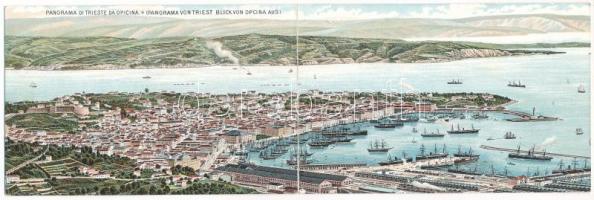 Trieste, Panorama da Opicina / Blick von Opcina. Vittorio Morpurgo - 2-tiled folding panoramacard, litho (fl)