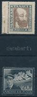 1919-1942 Magyar Tanácsköztársasági arcképek 60f bélyeg álló vízjellel, bal oldali pici üres mezővel + Kormányzóhelyettesi gyászbélyeg 9 csillaggal (8.500)