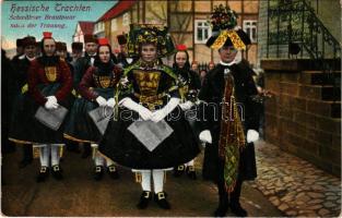 Hessische Trachten. Schwälmer Brautpaar nach der Trauung / German folklore from Hessen (ragasztónyom / glue marks)